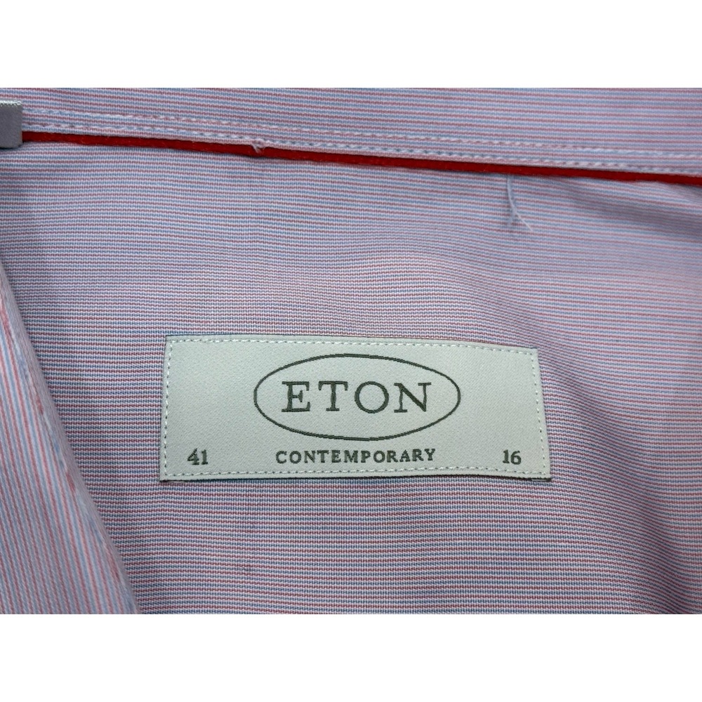 Eton Contemporary Dress Shirt Mens Large Blue Red Striped Button Up 41 16 Pink - Picture 2 of 8